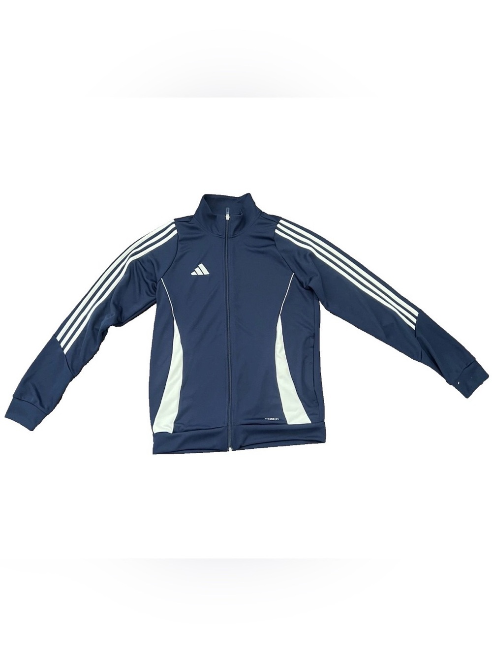 Adidas Track Jacket Mens Size Medium Navy Blue Slim Fit 3 Stripe Trefoils Logo